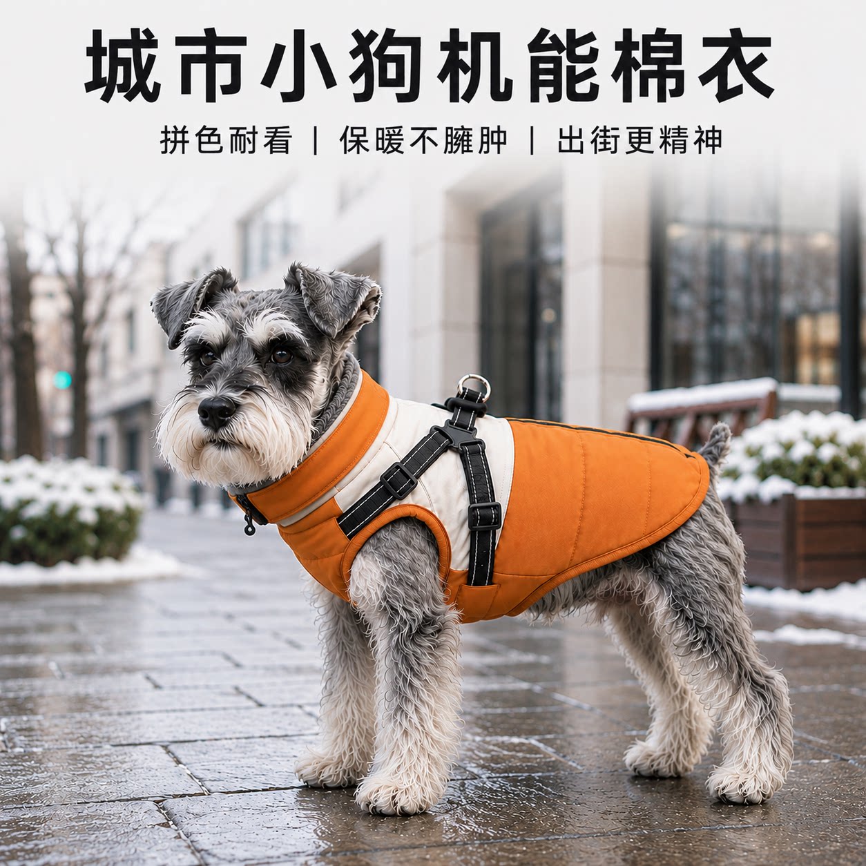 小狗雪纳瑞秋冬棉衣拼色加绒保暖牵引防泼水刚毛猎狐梗西高地柴犬