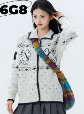 N6G8韩系复古小狗提花毛衣