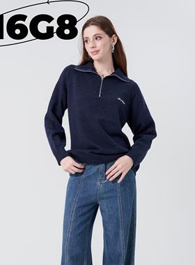 N6G8半拉链设计感藏蓝色针织衫