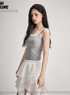 SLASH 设计感假两件吊带背心女士修身显瘦百搭辣妹风内搭外穿上衣