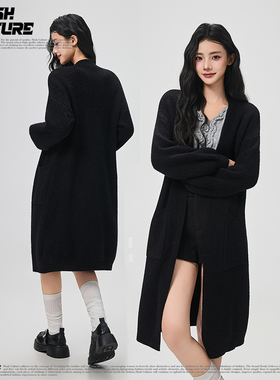 SLASH 2026新款时尚百搭软糯黑色毛衣外套女士宽松慵懒风针织开衫