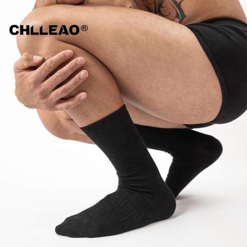 CHLLEAO肌理奢造奢华纯棉抗菌不臭脚健身男中筒袜商务休闲长袜3双