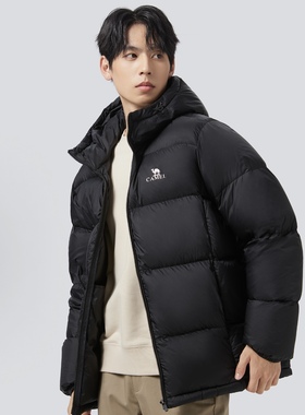 Camel骆驼防风拒水抗寒加厚情侣连帽立领短款羽绒服M33CR07131