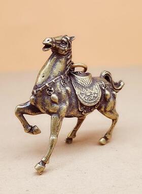 实心纯铜马上发财挂件钥匙扣生肖铜马挂饰搭配吊坠复古手工小摆件