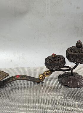 纯铜双莲盘熏炉摆件精工如意香薰炉创意居家客厅净化香炉摆设