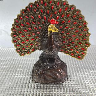 纯铜鎏金孔雀开屏摆件家居客厅黄铜吉祥老铜器孔雀装饰摆设