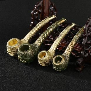 做旧仿古铜器烟斗精匠浮雕不倒翁老式黄铜烟器烟枪烟具工艺品收藏