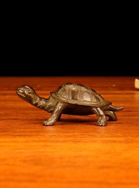 古玩平安龟老铜器实心铜金钱乌龟铜龟茶台茶宠盖置摆件