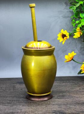 黄铜素面捣药罐药房客厅摆件一套