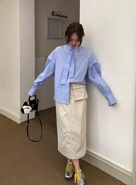 初秋新款减龄设计感小众法式上衣立领系带蝴蝶结气质长袖衬衫