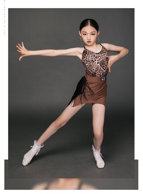 CD卡门网红拉丁舞练功服女童新款儿童专业裙国标训练套装豹纹吊带