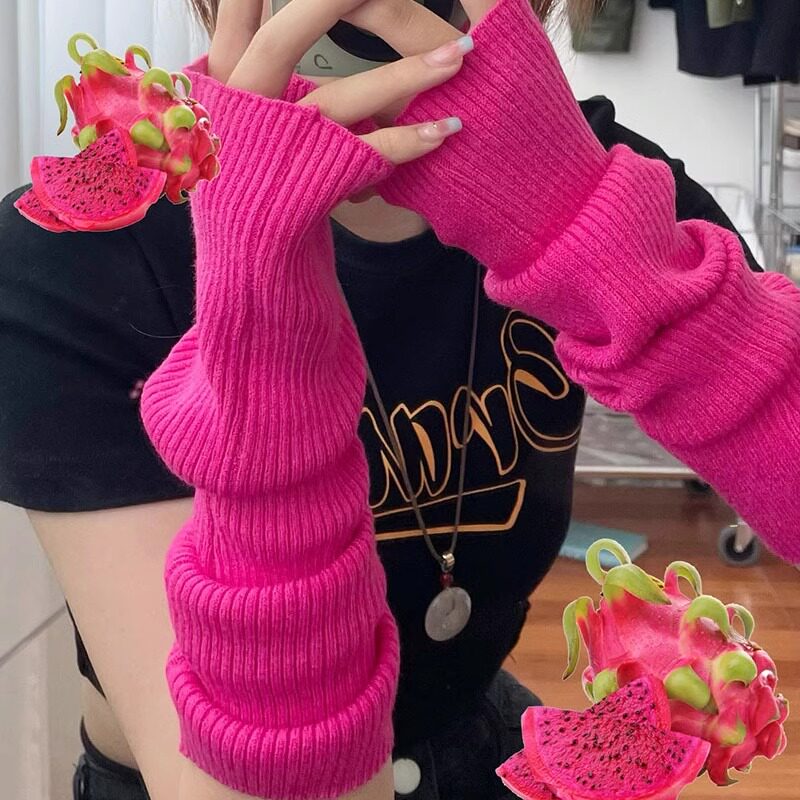 秋冬季百搭女护胳膊堆堆假毛衣袖子遮手臂套针织袖套保暖手套长款