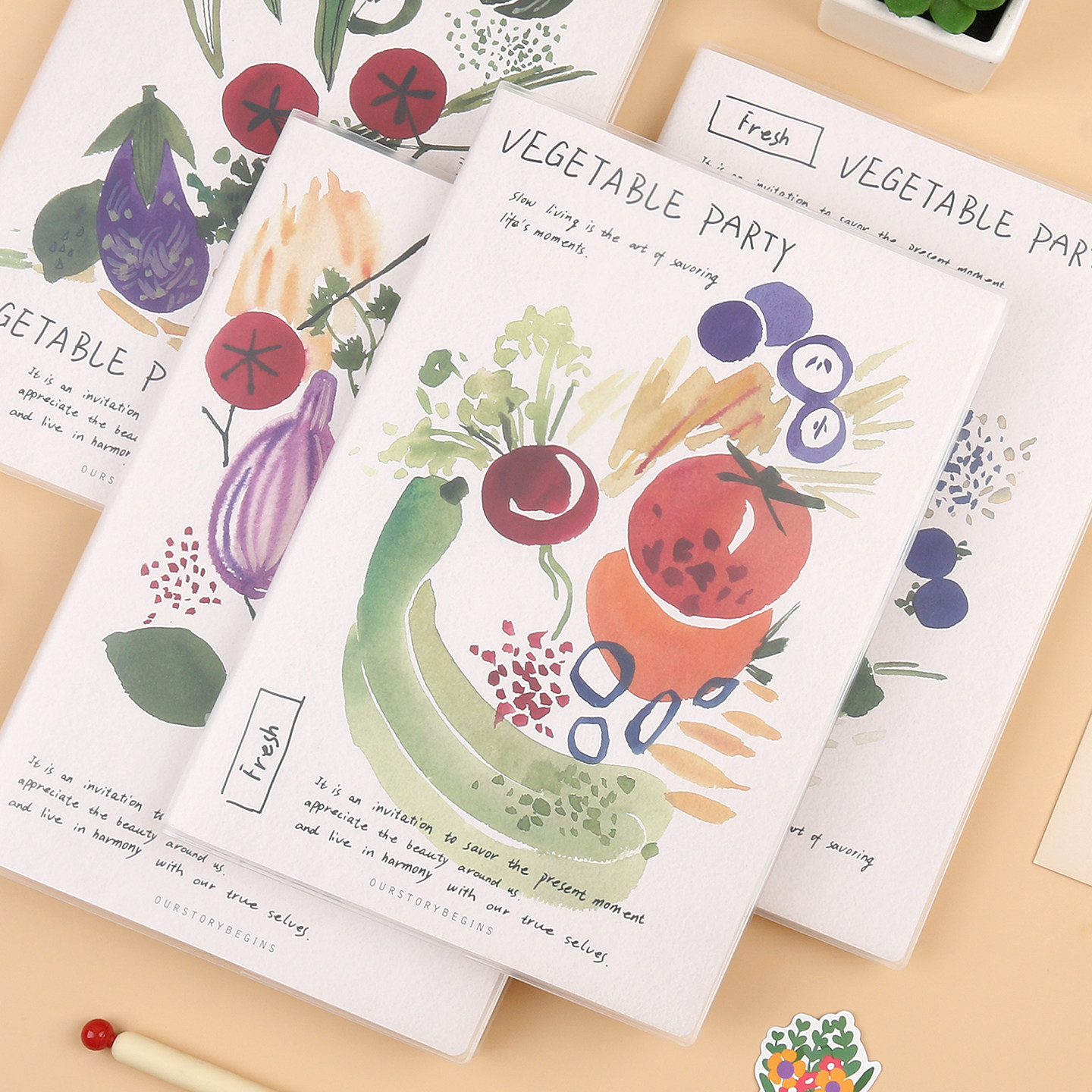 初品官方/蔬果派对 胶套本 创意潮流简约小清新高颜值办公学生专用加厚横线笔记本文具记事本日记本子b5 a5