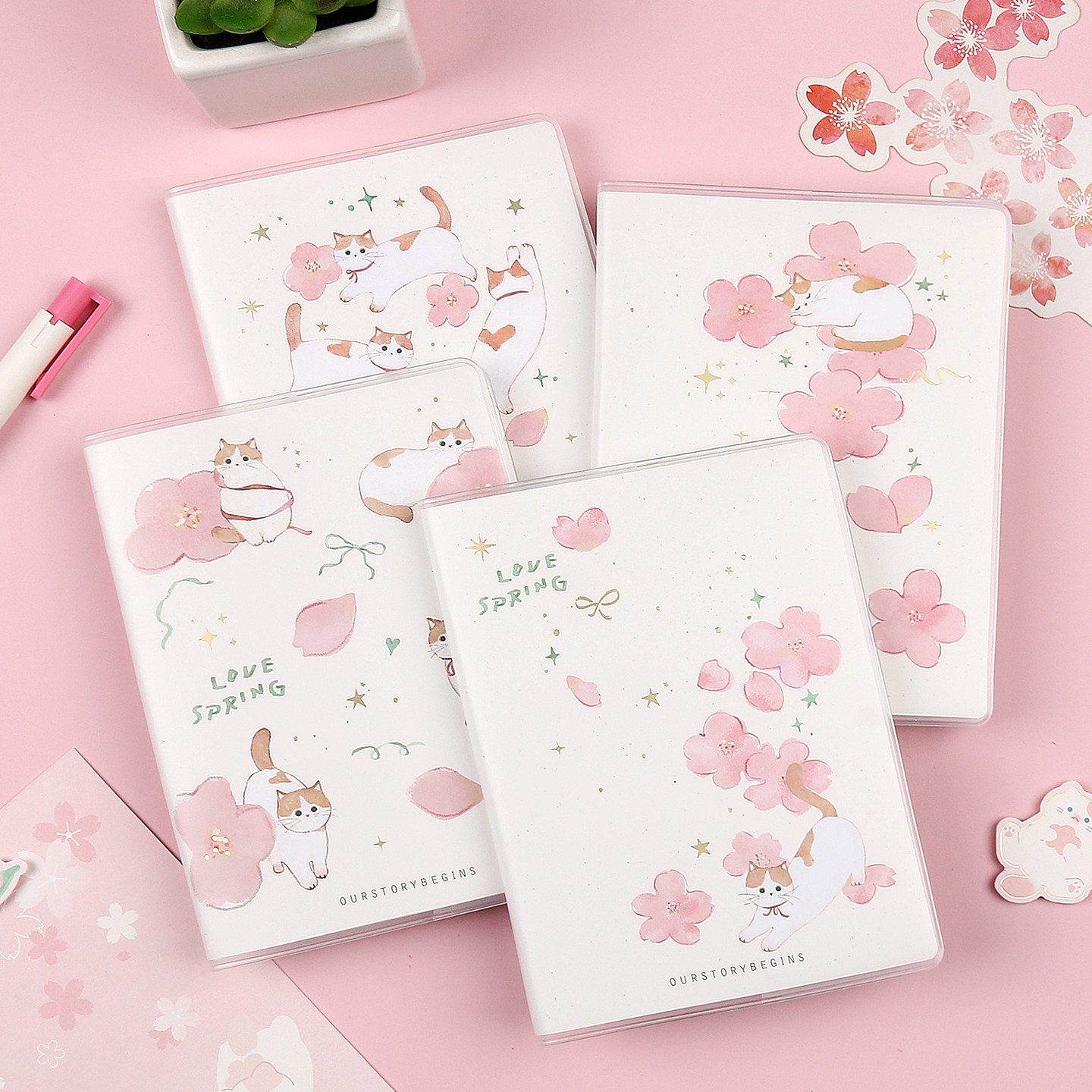 初品官方/樱花猫 胶套本 创意唯美简约小清新高颜值办公学生专用加厚横线笔记本文具记事本日记本子A6