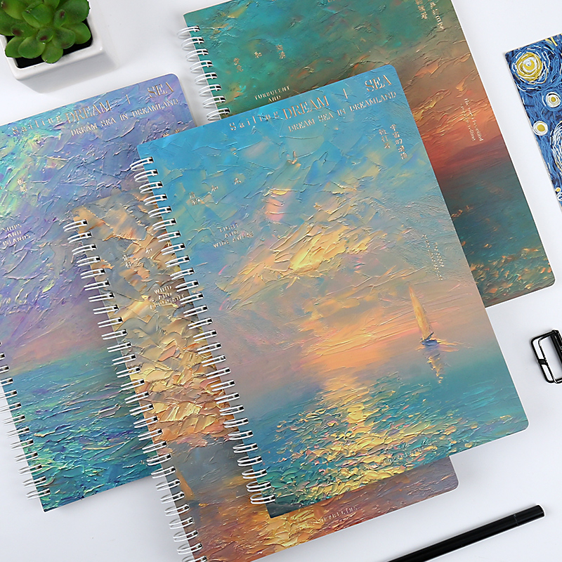 初品/幻海航行 侧翻线圈本 创意复古油画简约小清新商务办公学生横线笔记本文具记事本日记本子B5