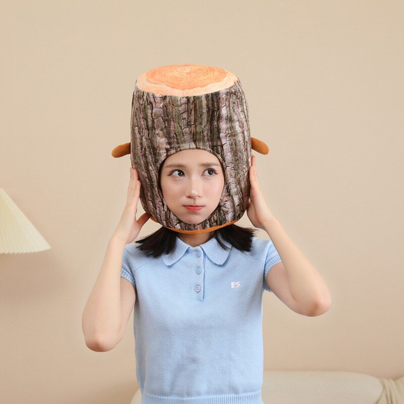 搞怪可爱树桩树洞头套帽子仿真木头桩子头饰舞台表演拍照装饰道具