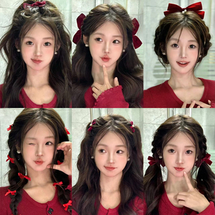 新年红色蝴蝶结发夹2024新款 植绒小号发卡喜庆头饰碎发刘海夹对夹