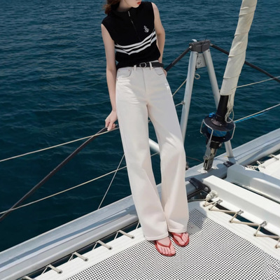 土耳其系列BOSSA进口面料米白色高腰显瘦窄版阔腿裤直筒牛仔裤女
