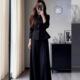 气质主宰早春穿搭一整套女2026通勤黑色立领西装 两件套 外套阔腿裤