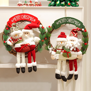 圣诞节装饰品圣诞花环门挂场景布置橱窗门楣藤藤圈条挂饰挂件吊饰