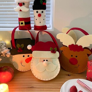 创意圣诞节礼物平安夜手提苹果袋装饰圣诞老人糖果小礼品盒氛围感