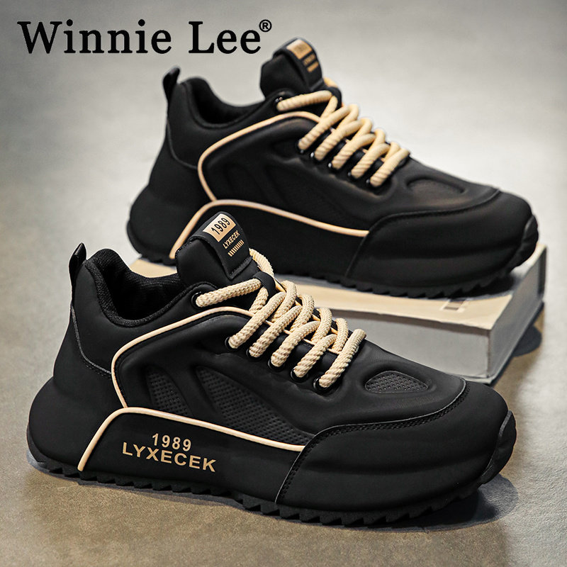 Winnie Lee欧洲站男鞋春夏潮牌高级感运动鞋增高百搭包底黑色老爹