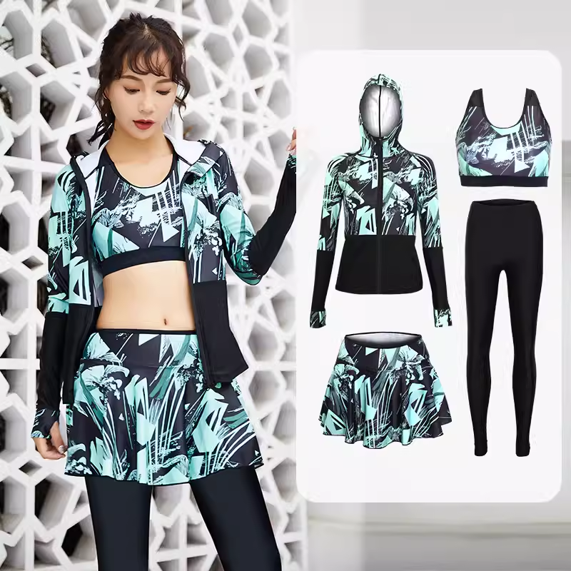 潜水服游泳衣女四件套分体裙式