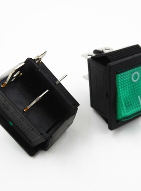 kcd4 4脚带灯船型开关 绿色15A250VAC 4脚2档带灯翘板电源开关