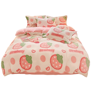 秋冬季牛奶绒珊瑚绒四件套法兰绒床上用品床单加绒被套宿舍三件套