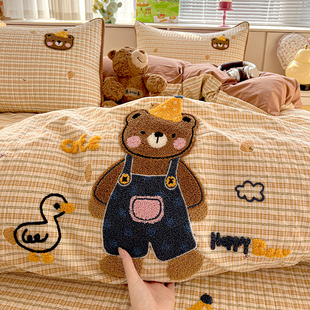 非全棉纯棉毛巾绣被套单件150x200x23单独床单被罩褥子被单四件套