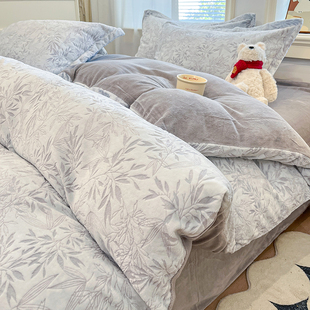 新款 立体雕花牛奶绒四件套秋冬加厚珊瑚绒床单保暖法莱绒床上用品