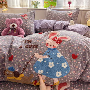 水洗棉毛巾绣被套单件150x200x230cm单独床单被罩1.5米被单四件套