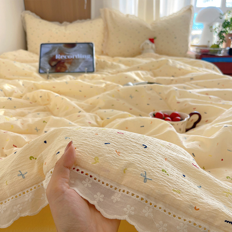 2026新夏凉被空调被夏季双层纱花边被子宿舍单人非纯棉全棉可机洗