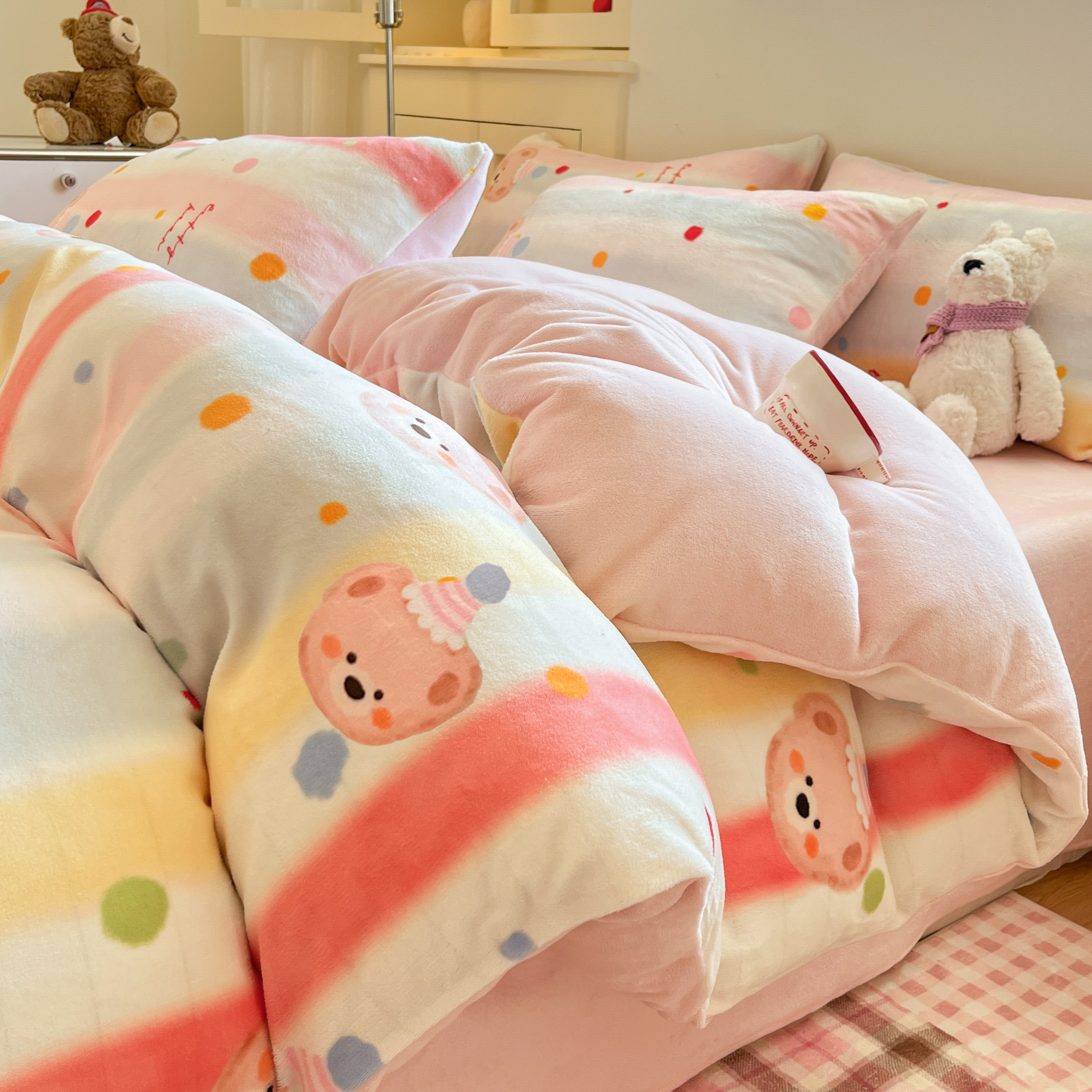 卡通牛奶绒被套单件秋冬季加绒加厚双面珊瑚绒床单四件套床上用品