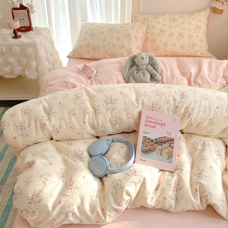 床上用品双层纱四件套非全棉纯棉床单被套学生宿舍三件套四季通用