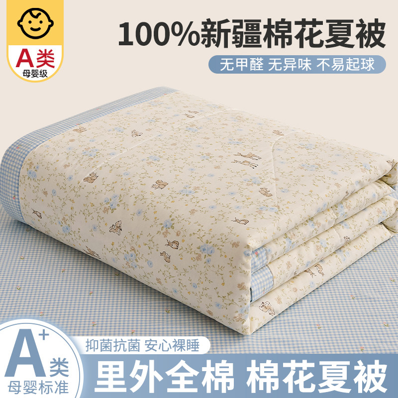 新疆纯棉花夏凉被全棉空调被单双人夏季儿童薄被子被芯夏被可机洗