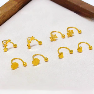 日韩钛钢锆石耳钉女金色扭形爱心豆豆珠U形螺丝耳环双耳洞耳骨