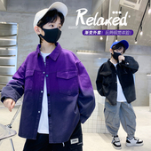 洋气牛仔上衣紫色儿童长袖 2026新款 外套衬衣 春秋装 男童衬衫