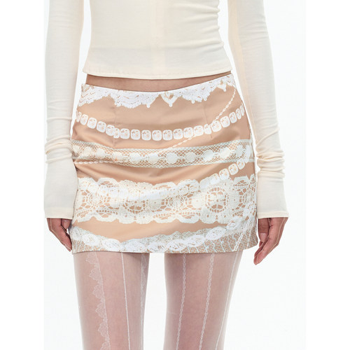 SHIJI原创蕾丝印花短包臀半身裙