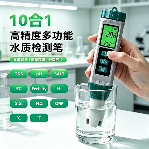 十合1多功能高精准度水质检测笔便携式PH/TDS/ORP/温度酸碱测试仪
