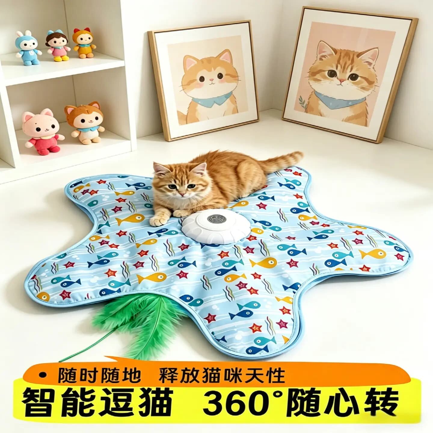 电动猫咪捕猎罩玩具360°旋转逗猫棒解放双手自动逗猫捉迷藏游戏