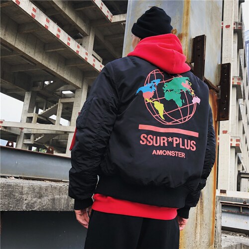 地图印花夹克外套棒球服