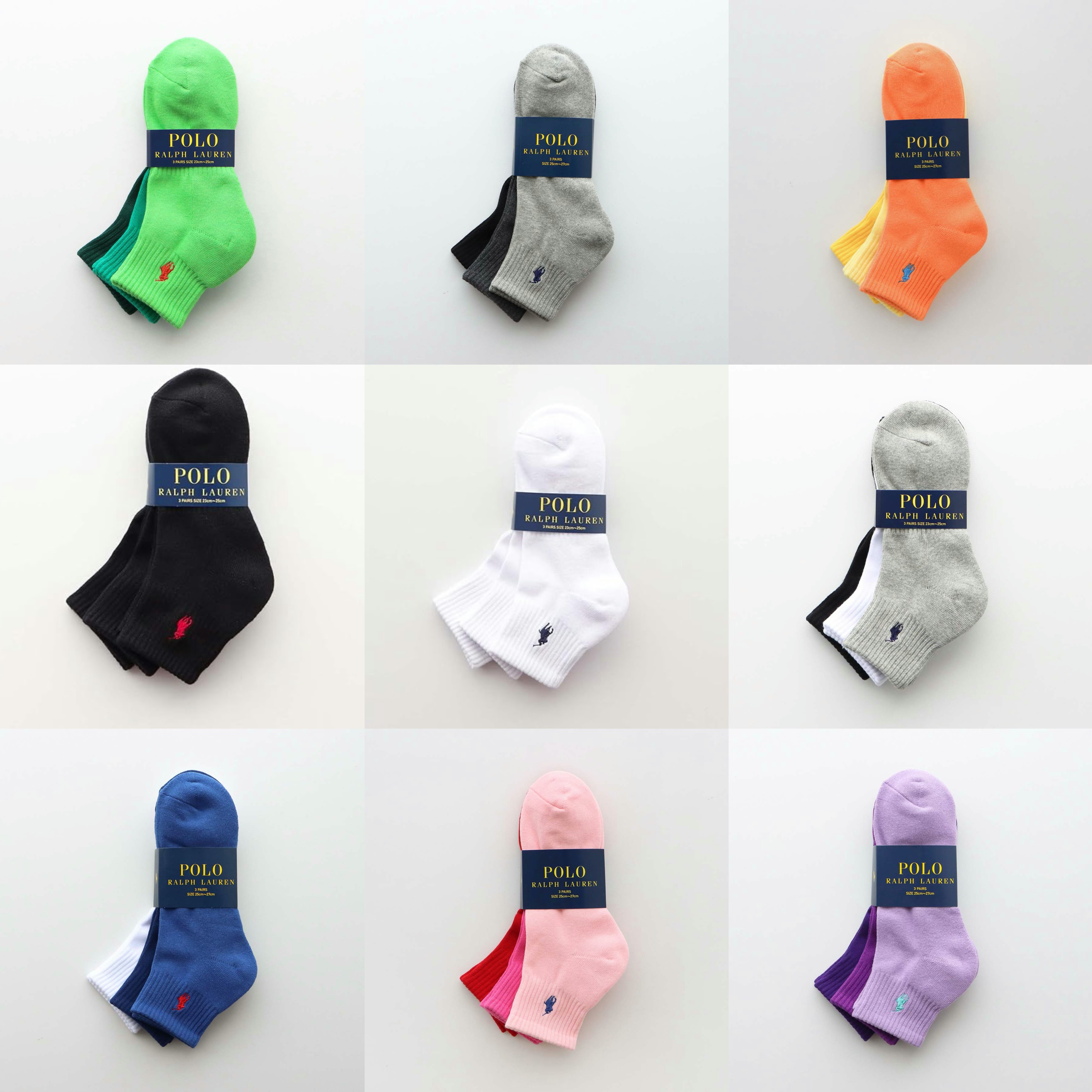 正品现货POLO RALPH LAUREN 男女同款三双装长袜高筒棉质刺绣logo