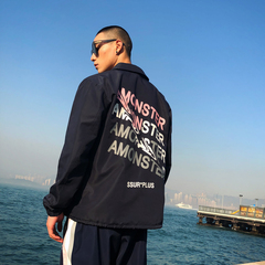 彼岸潮社AMONSTER联名SSUR PLUS 扭曲字母情侣款棉服教练夹克外套