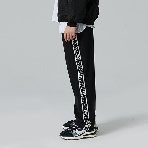 织带拼接字母刺绣街头休闲裤长裤