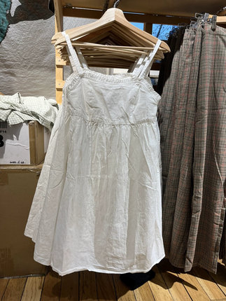 Brandy BM美式花边领竖条纹白色吊带裙女bm纯欲风短裙纯棉连衣裙
