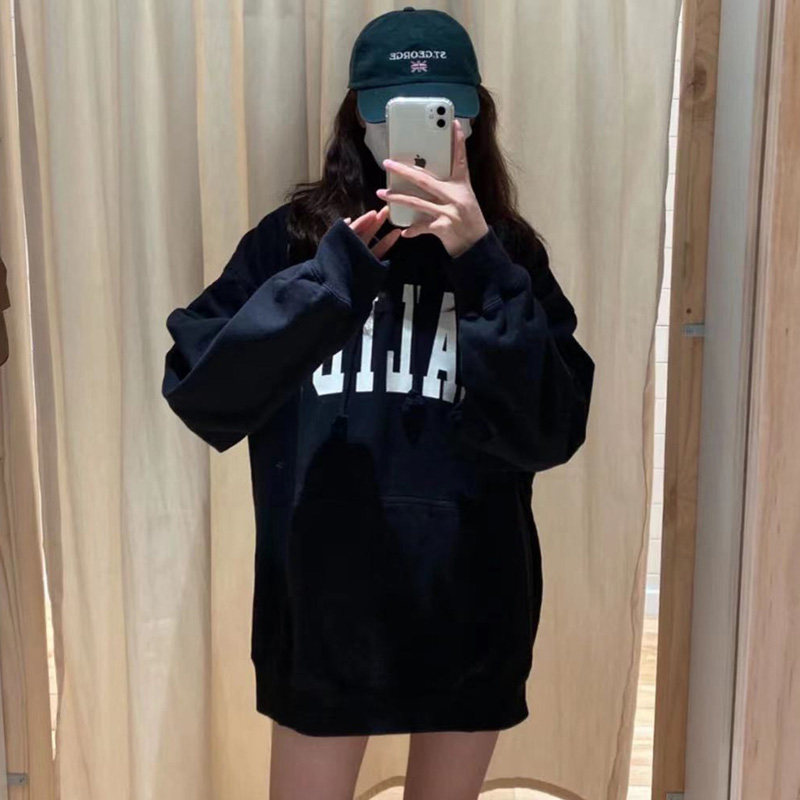 brandy bm美式malibu字母印花连帽卫衣bm宽松百搭袋鼠兜外套女潮