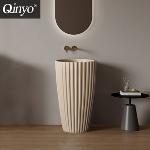 日式侘寂风立柱盆艺术盆酒店民宿个性圆形洗脸台设计师创意洗手池