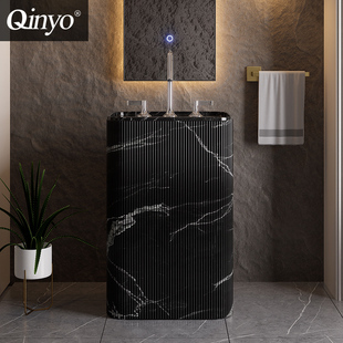 酒店民宿网红创意艺术盆洗手盆爵士白立柱盆一体落地式洗手池定制