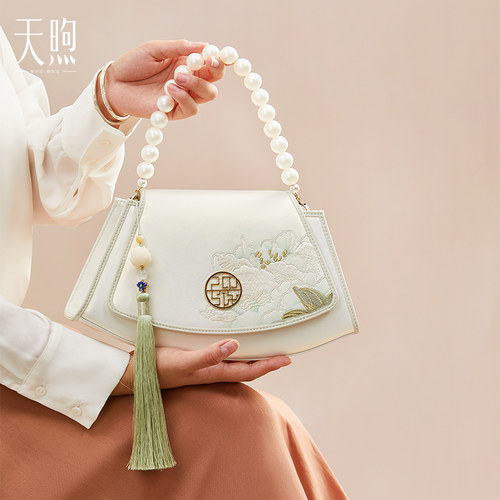 Pmsix天煦中国风女包大气刺绣旗袍妈妈包手提单肩牛皮斜挎包女士